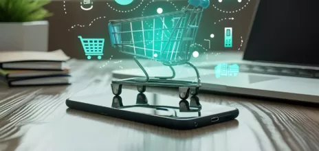 Explore the significance of images portraying online shopping, mobile commerce, and digital payment methods in the e-commerce industry.