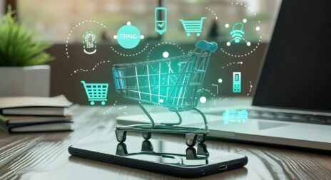 Explore the significance of images portraying online shopping, mobile commerce, and digital payment methods in the e-commerce industry.